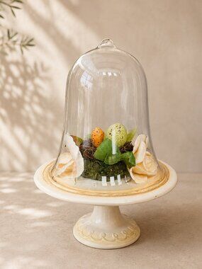 NWT  Rare Easter Dome Cloche Vignette With Birds Nest & Flowers Decor